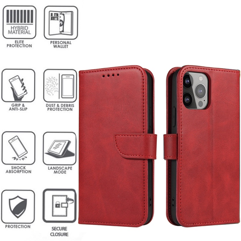 Dirbtinos odos dėklas su 4 skyreliais - raudonas (Apple Iphone 14 Pro)